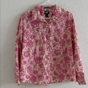 Lands' End Pink and Cream Floral Shirt